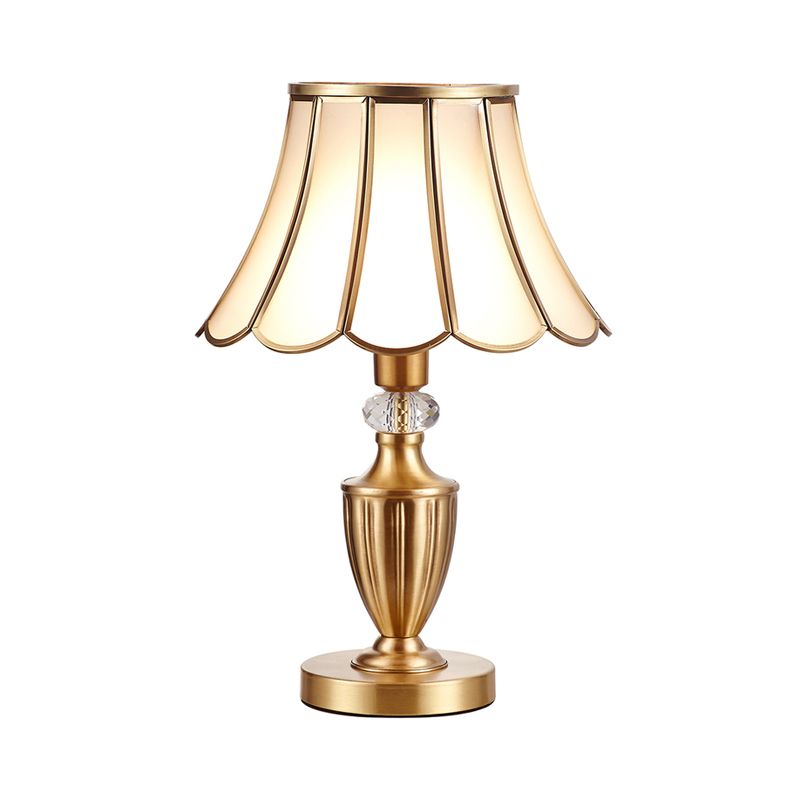 Colonial Gold Table Lamp Scalloped/Flared 1 Light Colonialism Night Lighting with Metal Base for Bedroom