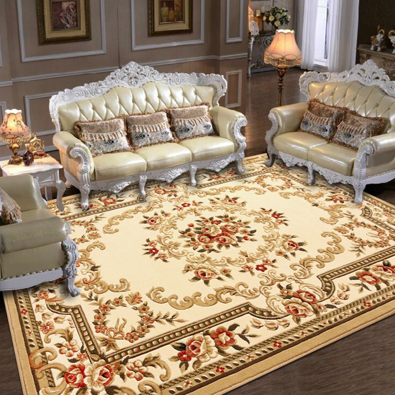 Antique Floral Design Carpet Polyester Indoor Rug Stain Resistant Area Carpet for Home Decoration