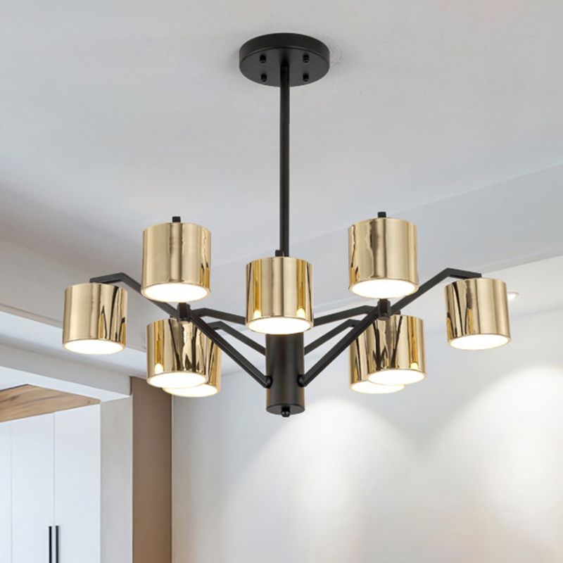 Metal Drum Chandelier Light Modern 7-Head Pendant Lighting Fixture in Gold for Living Room