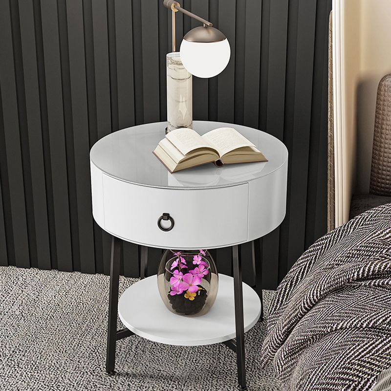 Metal Bedside Cabinet Lower Shelf Accent Table Nightstand with Legs