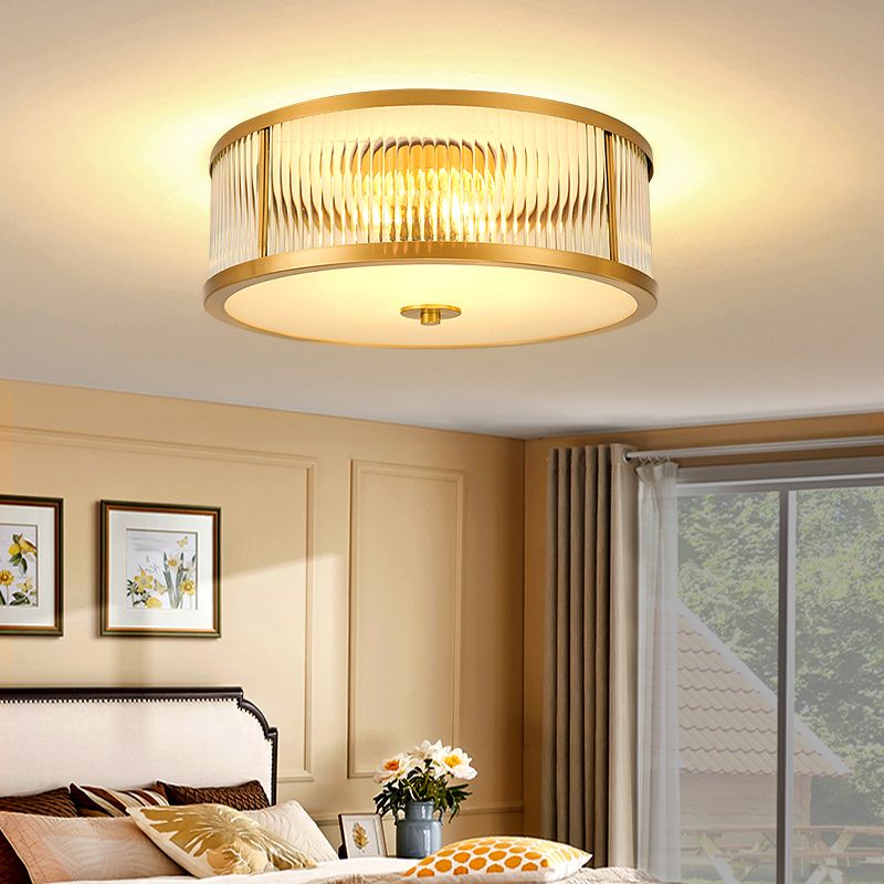 American Style Ceiling Lamp Glass Gold Flush Mount Lighting for Bedroom