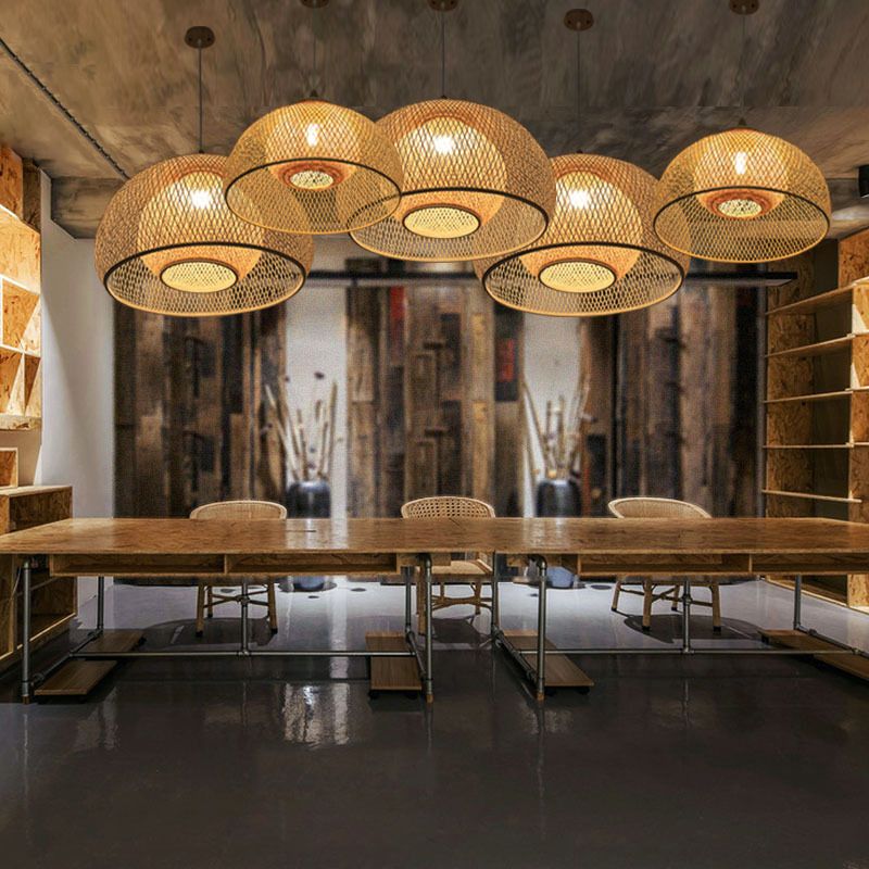 Aziatische stijl koepel plafondlicht bamboe bamboe single thee room hangend licht licht in hout