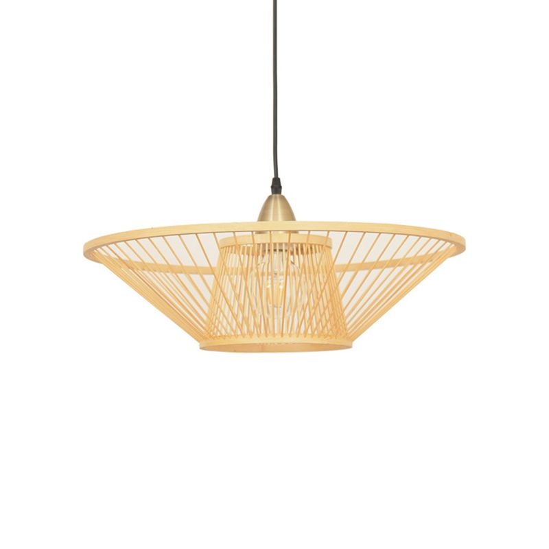 Lampada a soffitto fatta a mano in bambù con tonalità piattino moderna lampada a sospensione beige a 1 luce per sala da pranzo