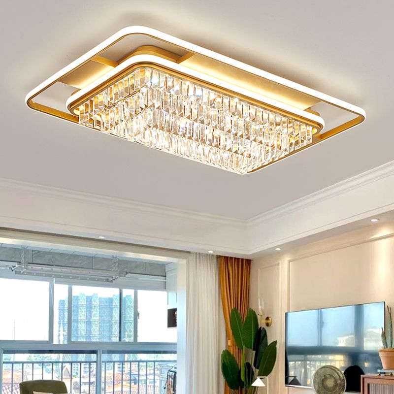 Modern Simple Geometry Shape Ceiling Lamp Iron Crystal LED Flush Mount for Living Room