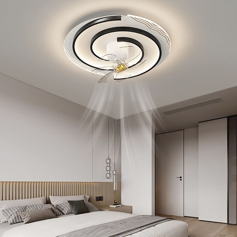 Geometric Interior LED Fan Fixture Black and White Modern Ceiling Fan