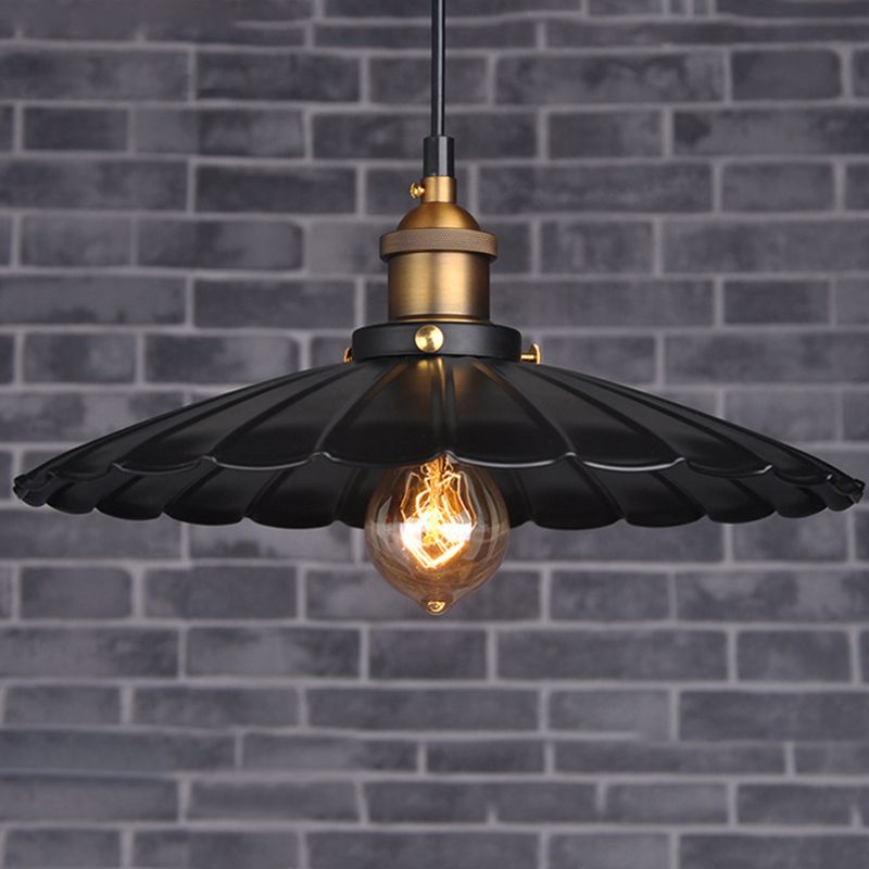 Industrial Classic Scalloped Pendant Light Wrought Iron Hanging Light for Commercial Place