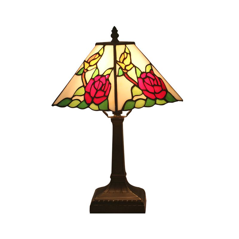 1 lampe de chevet de fleur légère Méditerranée rouge / jaune / bleu table en verre coupé clair pour la chambre