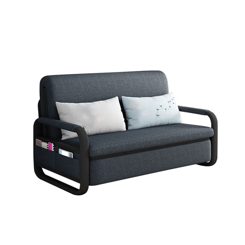 Contemporary Cotton Blend Square Arm Sofa Bed with Storage in Grey