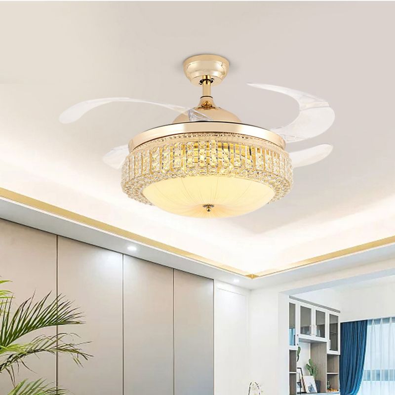 Nordic Style Ceiling Fan Lamp Circle Shape Ceiling Fan Light with Crystal for Bedroom