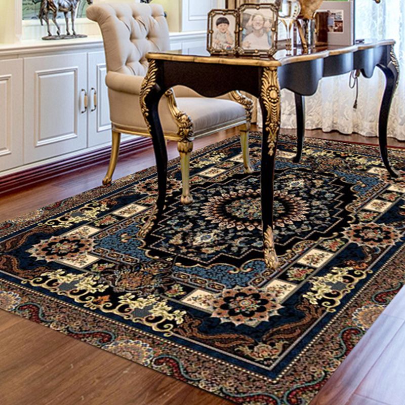 Moroccan Polyester Rug Retro Medallion Print Carpet Stain Resistant Area Carpet for Home Decor