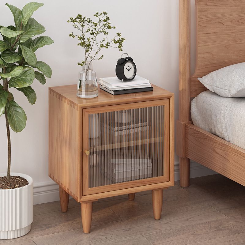 Wooden Night Table Modern Minimalist Bedside Table with Cabinet