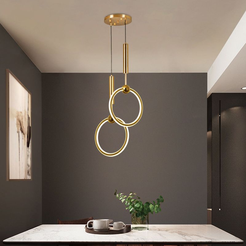 Modern Minimalist Style Linear Ceiling Pendant Light Metal 1 Light Hanging Light in Gold Finish  for Bedroom