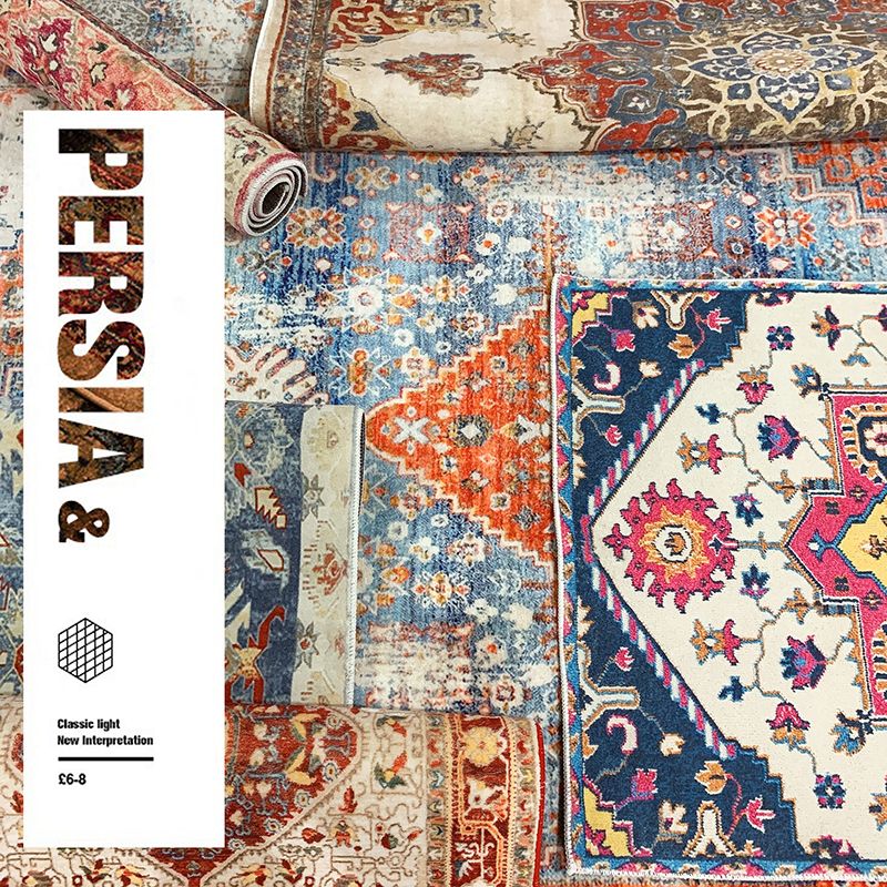 Traditionele woonkamer tapijt Antiek patroon Polyester gebied Rug vlekbestendig vloerkleed