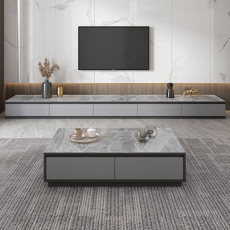 Faux Wood Media Console Contemporary Gray TV Console with Drawers