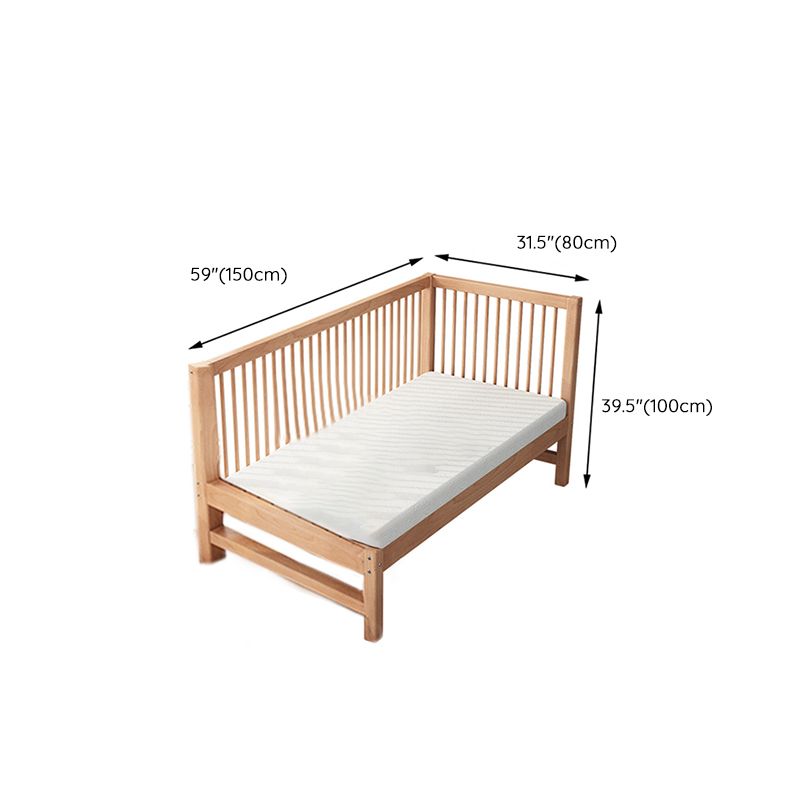 Natural Beech Panel Bed Solid Wood Standard Bed with Guardrails