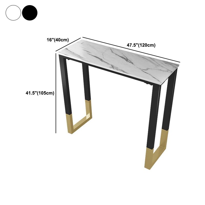 Sintered Stone Top Rectangular Bar Table Industrial Bistro Table with Double Pedestal