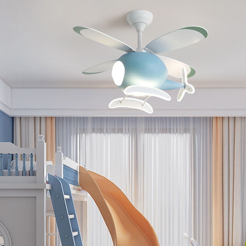 Nordic Style Ceiling Fan Lamp Helicopter Shape LED Ceiling Fan Light for Children's Room