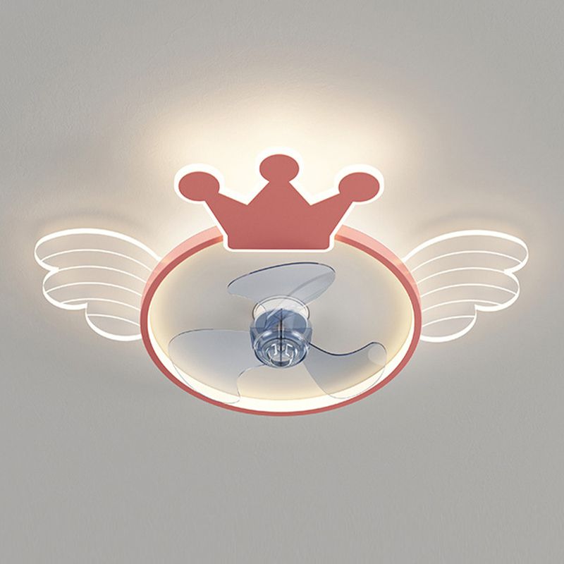 Acrylic Fan Ceiling Light Wing and Crown Cartoon LED Semi-Flush Mount Light for Baby Room