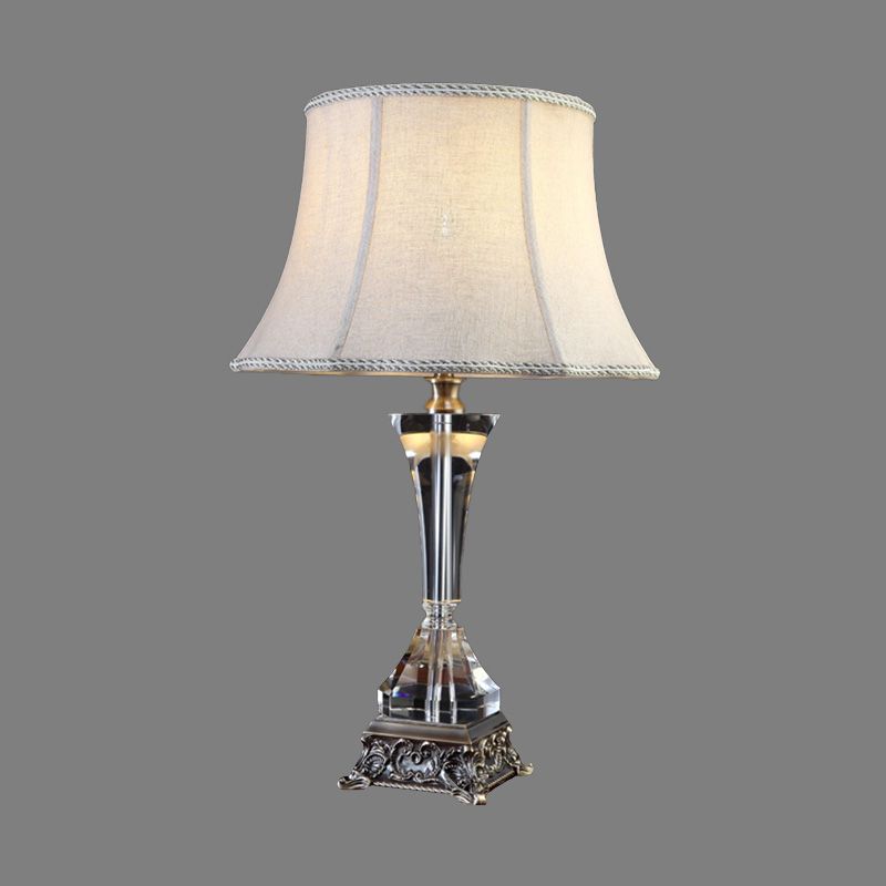 Flared Fabric Desk Lamp Modern 1 Head Grey Table Light with Sculpted Metallic Base