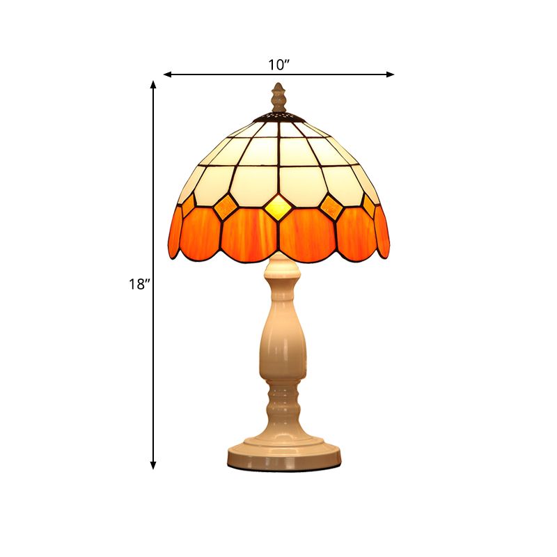 Baroque Gridded Dome Shade Night Light 1 Head Orange-White Stained Glass Table Lighting