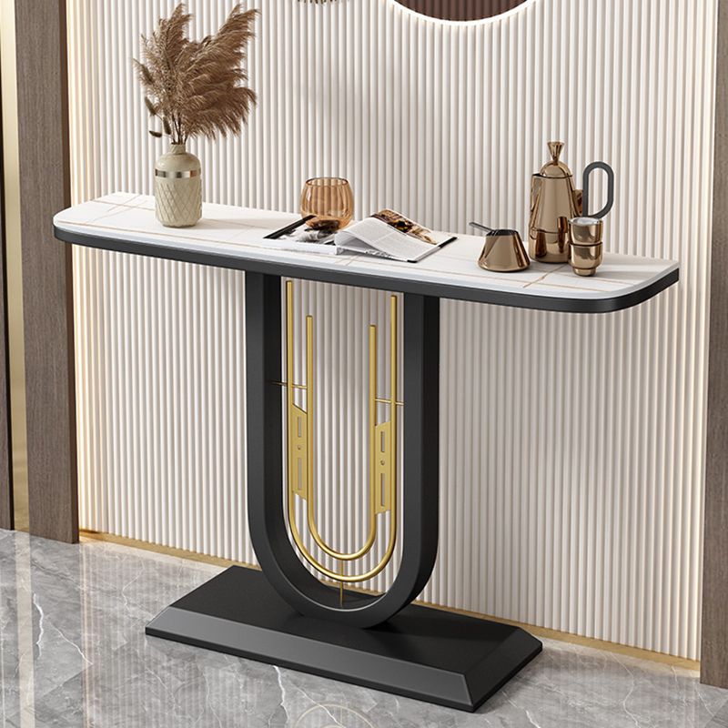 Modern Half Moon Accent Table with Black Pedestal for Hall Console Table