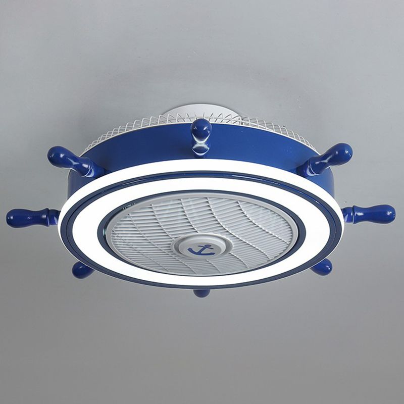 Éclairage de ventilateur de gouvernail bleu marine Méditerranéen LED acrylique Semi Flush Mount Plafond Light for Boys Room