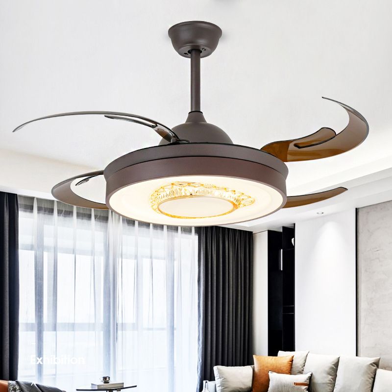 Reversible Antler Blade LED Ceiling Fan Nordic Style Black Metallic Downrod Semi Flush Mount Lamp with Crystal Element