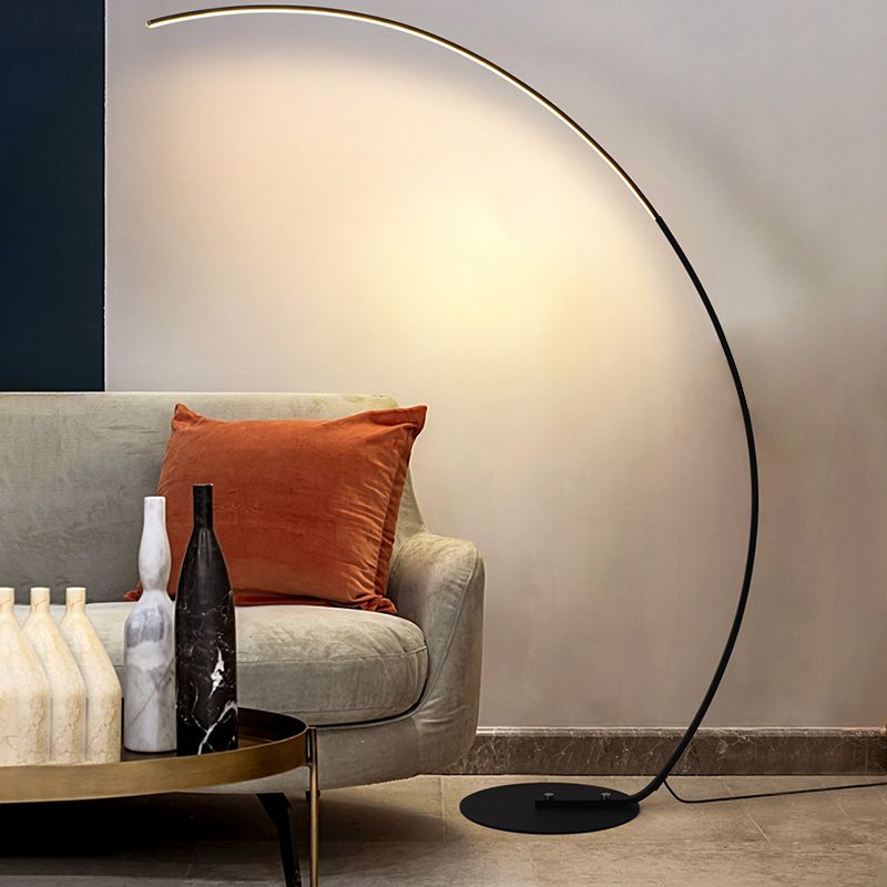 Bow Shaped Living Room Floor Lamp Metallic Simple Style LED Standing Floor Light