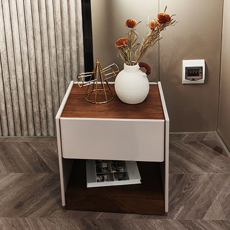 1-Drawer Modern Nightstand Solid Wood 1-Shelf 20" H Bed Nightstand