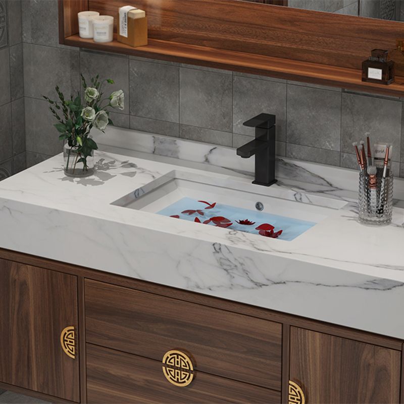 Wood Frame Vanity 2 Drawers Wall Mount Single Sink Rectangle Bathroom Vanity with Mirror