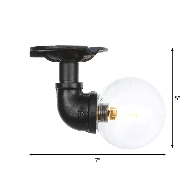 Clear Glass Ball Semi Flushmount Vintage 1 Head Hallway LED Ceiling Flush Mount in Black