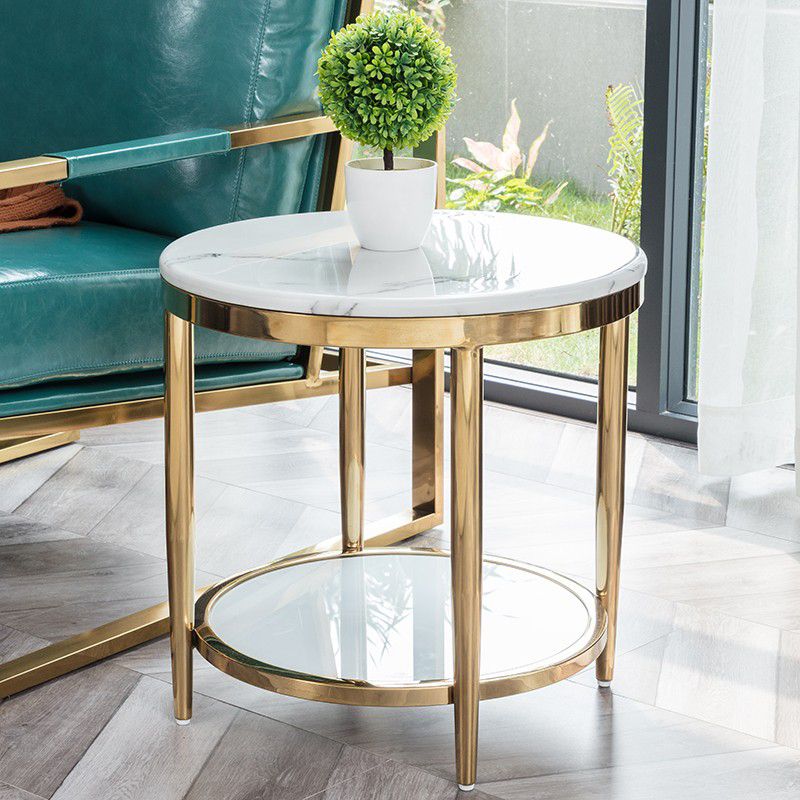 Contemporary Style Round Side End Table Metal Frame Side Table