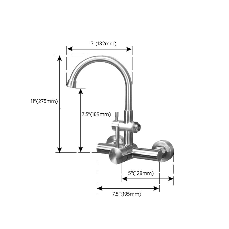 Modern Spray Kitchen Faucet Stainless Steel Lever Handles Wall Filler Faucet