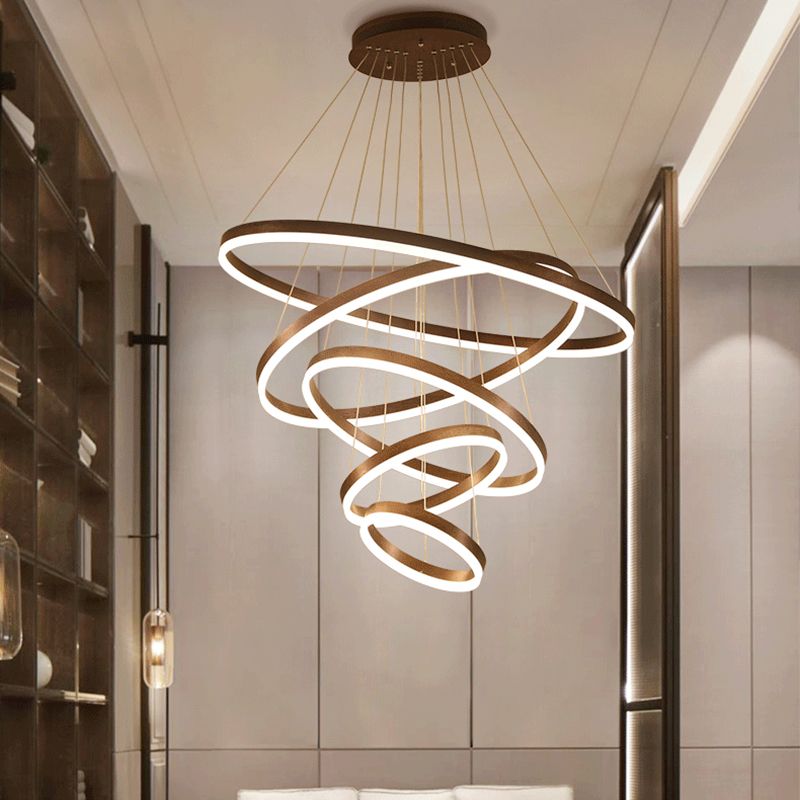 Chandelier Brun Hoop Chandelier Contemporain 1/2/3 Ring Acrylique LED Plafond Aymordage en lumière chaude / blanche