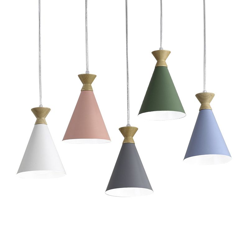 Conical Living Room Drop Pendant Metal 1 Bulb Macaron Style Hanging Ceiling Light