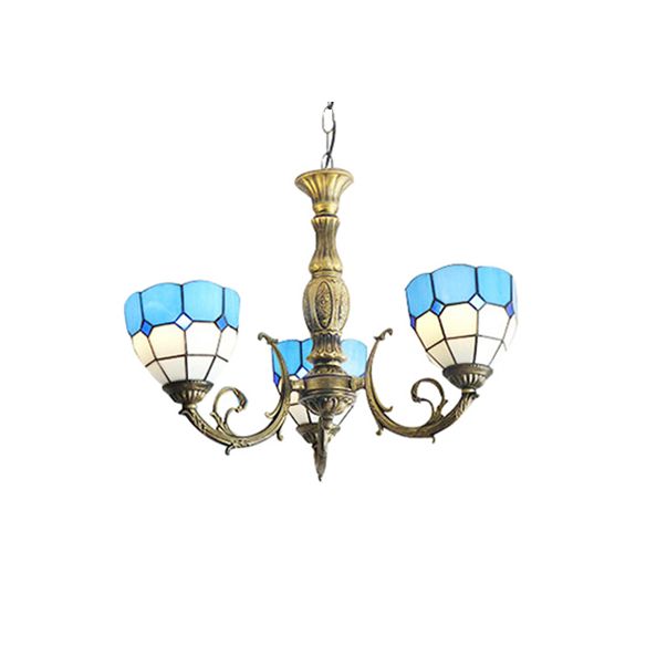 Blaue Schüssel Schatten Kronleuchter Lichter Tiffany Buntglas 3-Licht-Kronleuchterleuchte in Blau