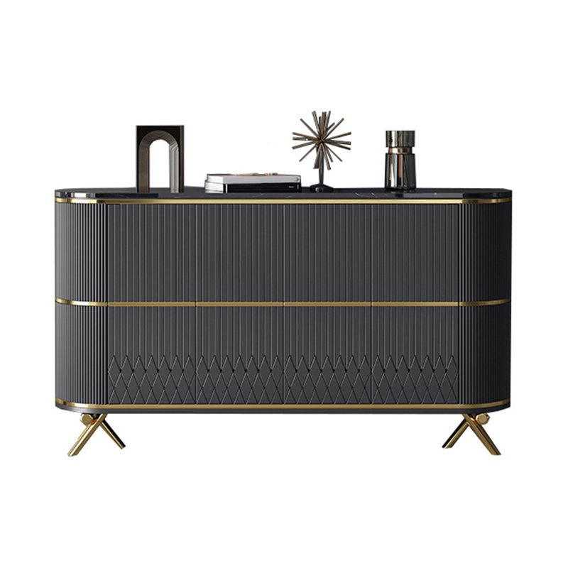 Glam Stone Top Sideboard Engineered Wood Side Board with Gold Legs