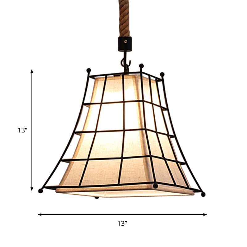 Filo Tramine lampada appesa svasata con tonalità in tessuto 1 luce sospensione rustica in nero