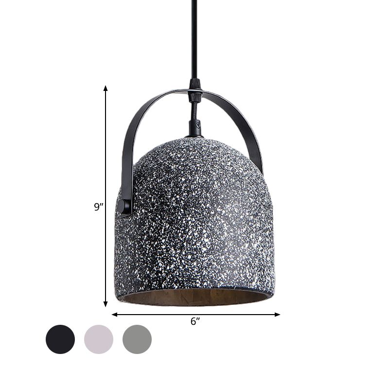 White/Black/Grey Dome Ceiling Pendant Light Vintage Cement 1-Light Hallway Hanging Lamp with Handle