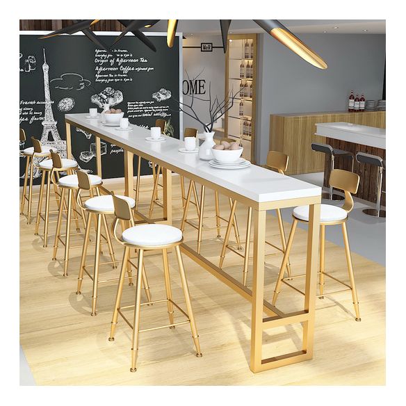 Glam White Marble Counter Table with Rectangle Table Top Gold Trestle Table, Only Table