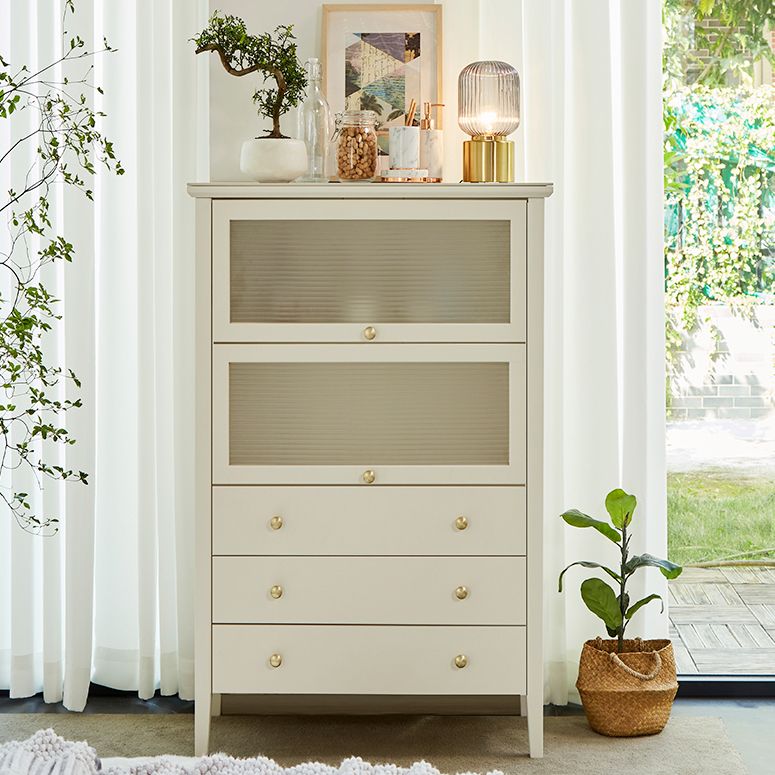 Glam Stone and Wood Buffet Server Living Room White Dining Server with Drawers