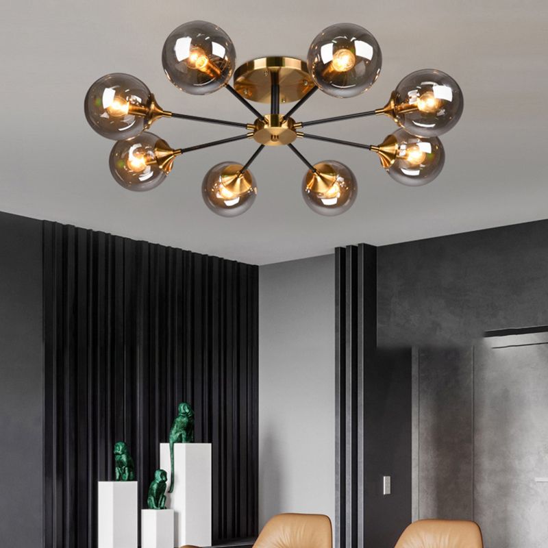 Glass Ball Shape Flush Ceiling Light Modern Multi Lights Flush Mount Lighting in Brass