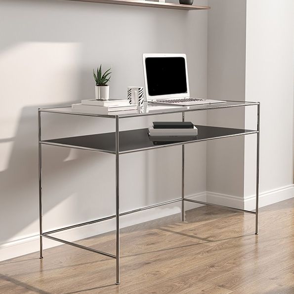 Modern Rectangular Writing Desk Chrome 31.5-inch Tall Office Desk with H-Base