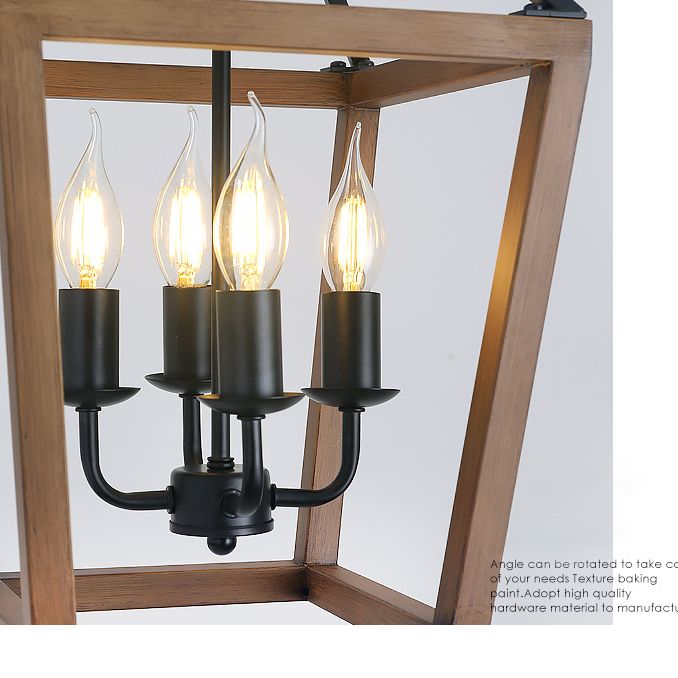 4 luces Vintage de lámpara de lámpara de lámpara de estilo industrial + marcos de madera con velas de encendido con forma de iluminación de suspensión para cafetería