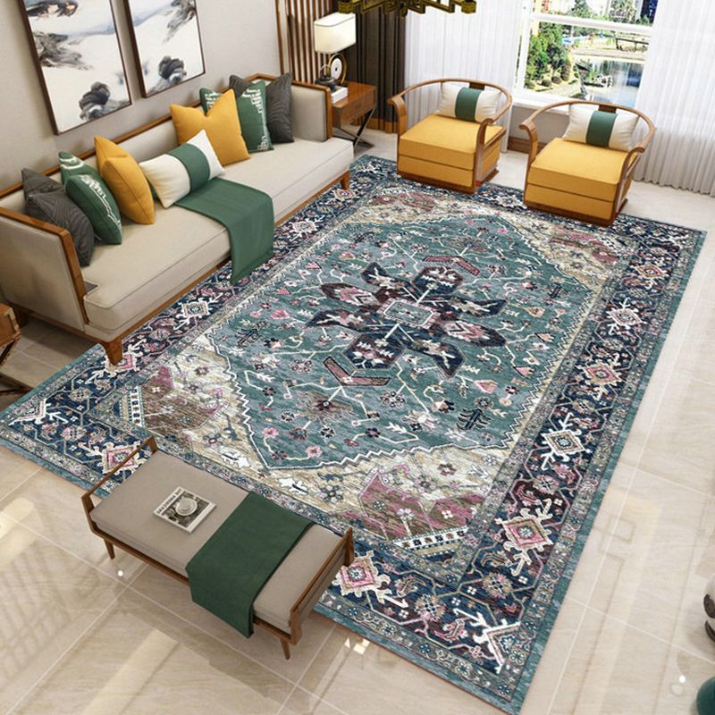 Antique Carpet Floral Print Retro Polyester Indoor Rug Washable Carpet with Non-Slip Backing