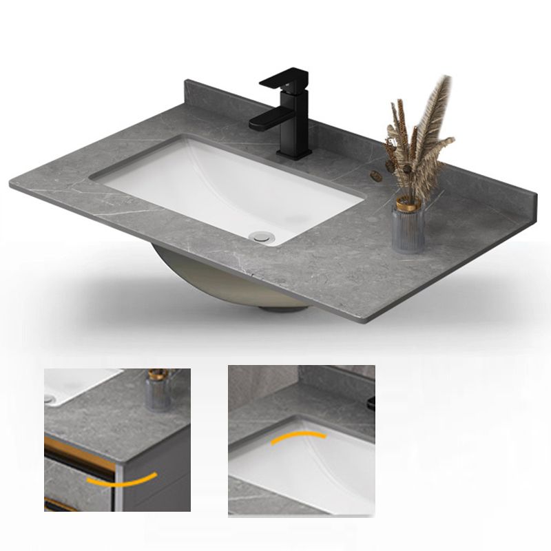 Single Sink Bathroom Vanity Rectangle Grey Wall Mount Bath Vanity Set with Mirror