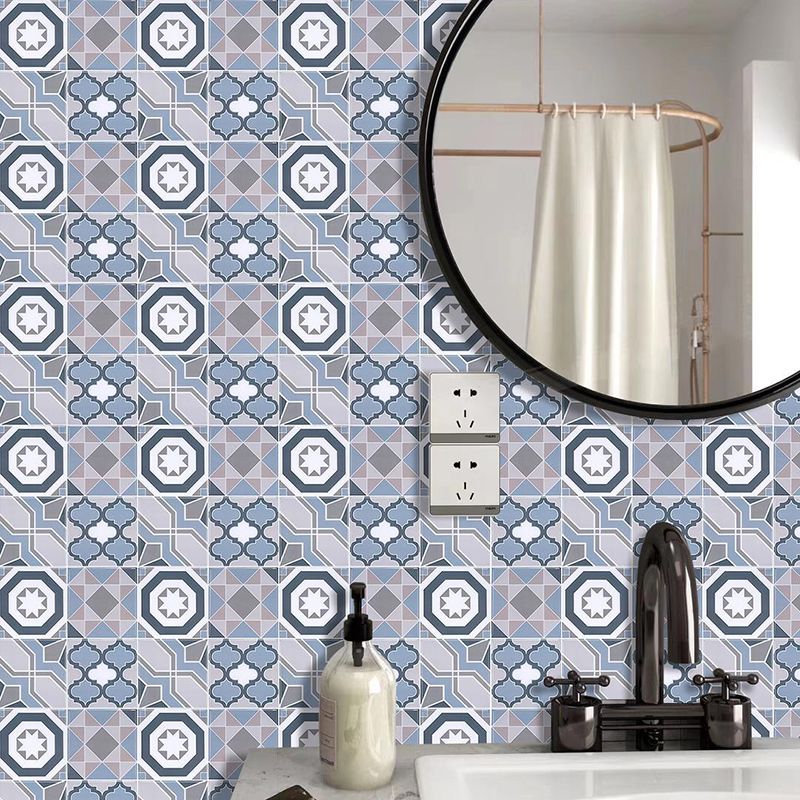 Seamless Geometric Pattern Wallpapers Blue Bohemian Adhesive Wall Art for Dining Room