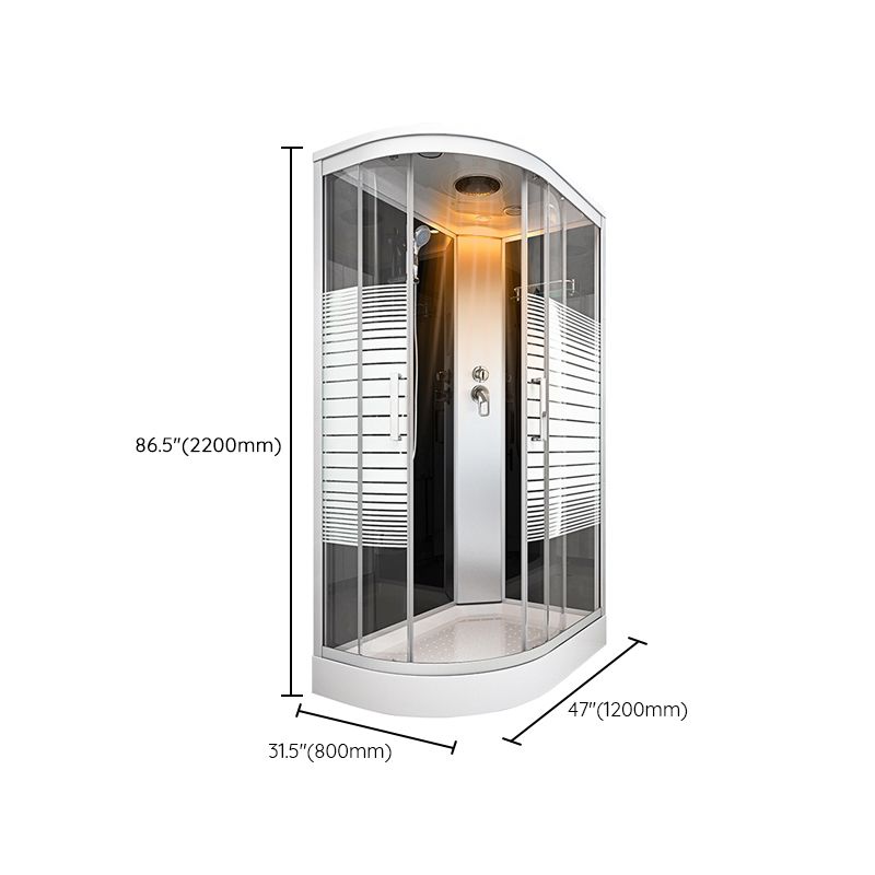 White Rounded Shower Stall with Shower Base Tempered Glass Shower Stall