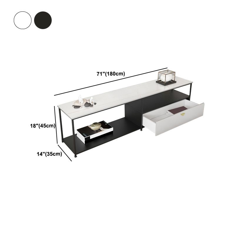 Modern Stone/Iron Top TV Stand 2-Open Shelf TV Console with Storage