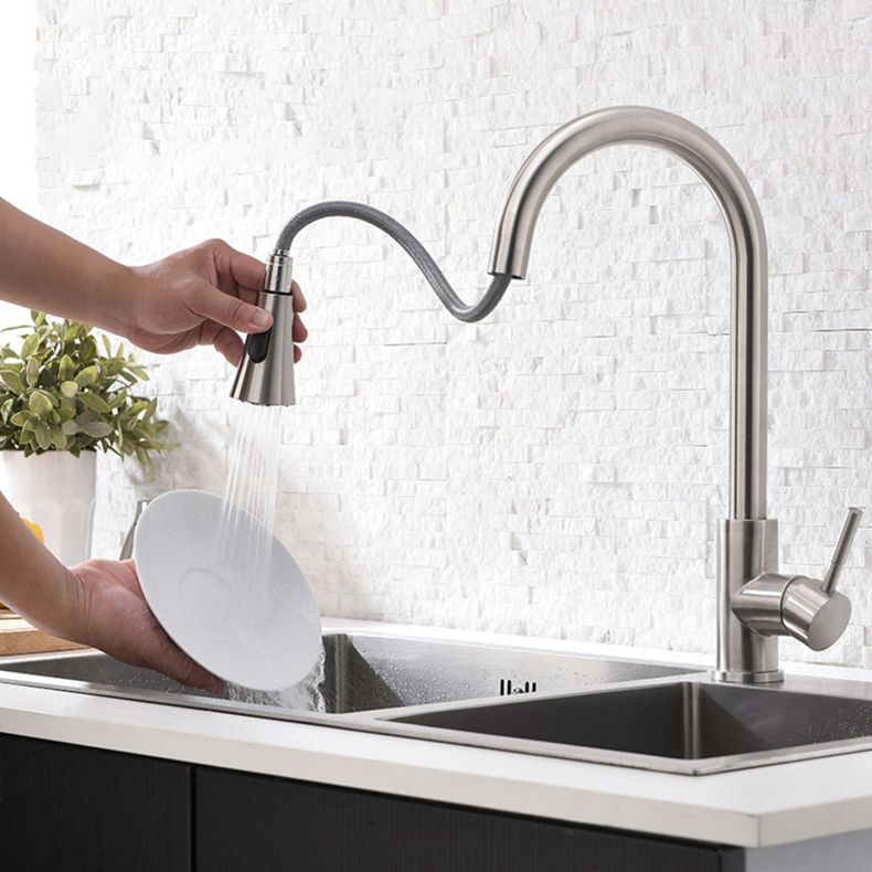 Modern Spray Kitchen Faucet Stainless Steel with Pull Out Sprayer Bar Faucet